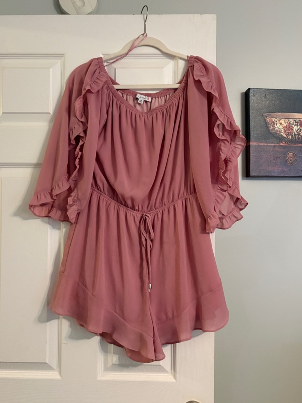 Women’s Mauve Pink Ruffle Sleeve Romper Shorts